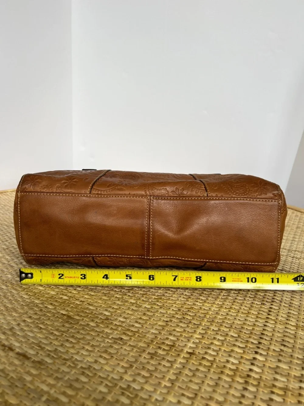Fossil Tooled Floral leather Y2K Satchel Shoulder Bag Caramel Brown Leather - Picture 9 of 13
